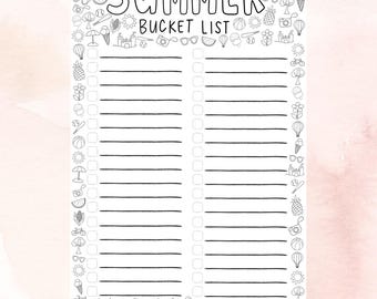 Summer Bucket List Poster: Family Activity Chart, Coloring Page (Digital Download)
