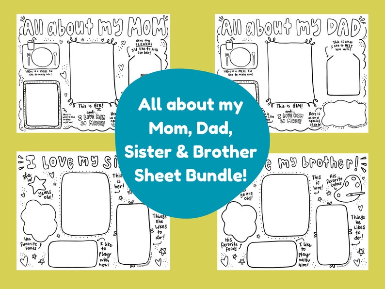 Family Fill-in Printable: Mom, Dad, Brother, Sister (PDF) - Etsy