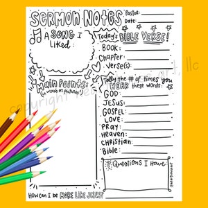 Notas de sermones para niños / Notas de sermones imprimibles de 2 páginas / Diario de adoración para niños / Hoja de actividades de la iglesia / Bolsa de la iglesia para niños imprimible