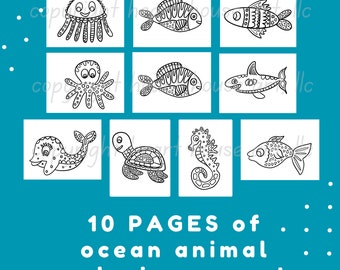 Ocean Animals Coloring Pages: Kids Doodle Art (PDF Download)