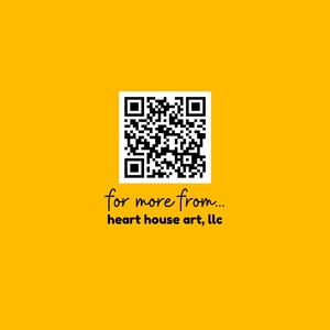 Puede incluir: C&oacute;digo QR en blanco y negro sobre un fondo amarillo con el texto "for more from... heart house art, llc"