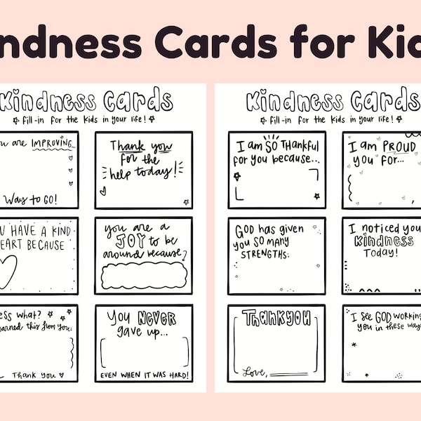 Printable Kindness Cards, Positive Affirmation Cards, Kids Affirmation Printable Art, Compliment Cards, Encouragement Cards, Lunchbox Notes