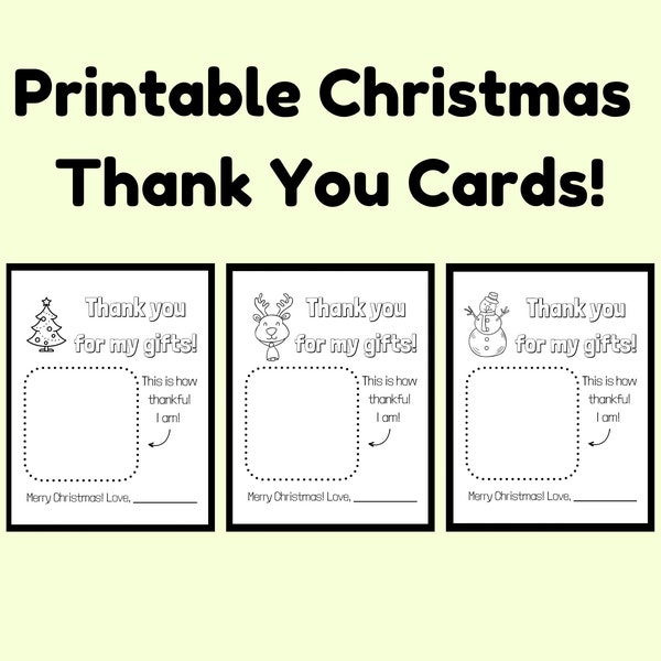 Printable Christmas Thank You Cards, Christmas Thank You Cards for Kids, Holiday Thank You Cards, Kids Thank You Notes, Kids Thank You Cards