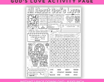 God's Love Activity Page Lesson, Christian Valentine Coloring Page Printable (PDF Download)