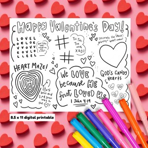 Christian Valentine's Day Activity Coloring Page: Bible Verse Games about God's Love (Digital Download) image 2