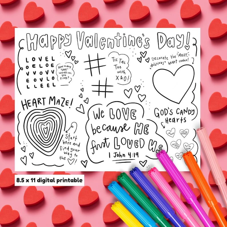 Christian Valentine's Day Activity Coloring Page: Bible Verse Games about God's Love (Digital Download) image 2