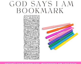 Marcapáginas "Dios dice que soy", marcadores para colorear para niños, versículos bíblicos cristianos, PDF imprimible