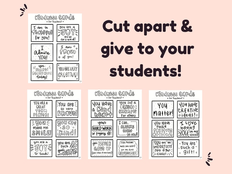 Kindness Coloring Cards for Kids: School Compliment & Affirmation Cards ...