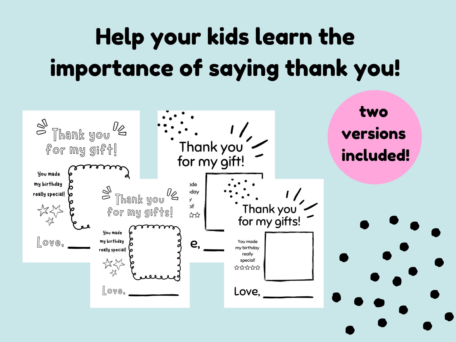 Kids Thank You Cards, Printable Thank You Cards, Kids Thank You Card ...