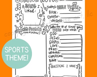 Sports Theme Sermon Notes for Kids: Printable Note-Taking PDF