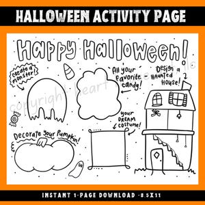Halloween Printable, Halloween Party Supplies, Halloween Coloring Pages, Halloween Activity Sheet, Halloween Placemats, Halloween Party Game