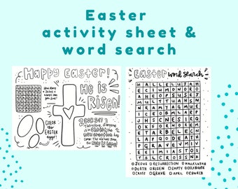 Printable Kids Christian Easter Coloring Page & Easter Word Search (Digital Download)