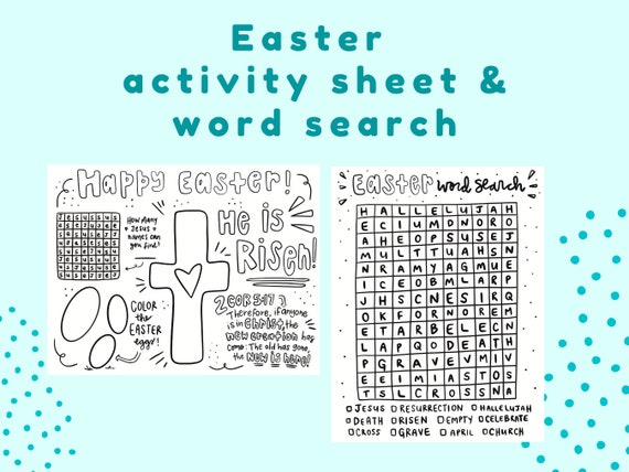 Printable Kids Christian Easter Coloring Page & Easter Word Search (Digital Download)