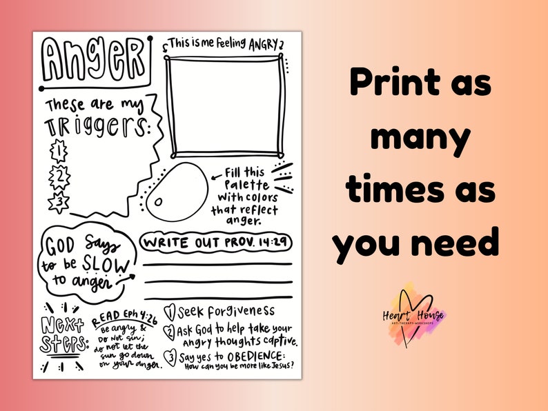 Kids Anger Management Worksheet: Christian Art Therapy (PDF) - Etsy