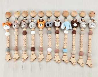 Personalized Crochet Animal Pacifier Clip – Handmade Baby Shower Gift