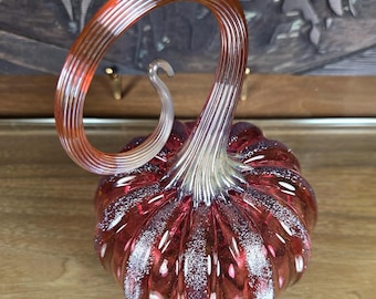 Blown Glass Pumpkin, "Gold Ruby & Gold Anello"