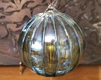 Handmade "Tourmaline Silver Blue" Blown Glass Ornament.