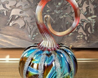Aurora Borealis Blown Glass Pumpkin.