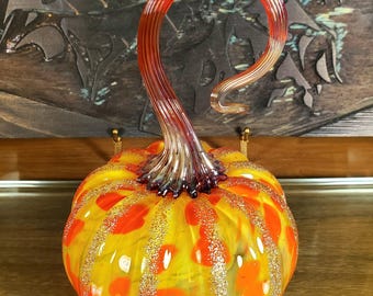 Blown Glass Pumpkin, "Narcissus Yellow & Orange Anello"
