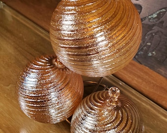 Handmade "Spiraling Gold" Blown Glass Ornament.