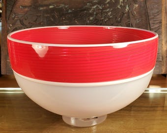 Soft Alabaster & Carmine Round Encalmo Bowl with Opaline Wraps and a Clear Foot.