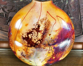 Northwest Autumn Reticulated Powders Pocket Vase with a Fire Red Random Wrap.