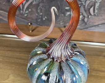 Aurora Borealis Blown Glass Pumpkin.