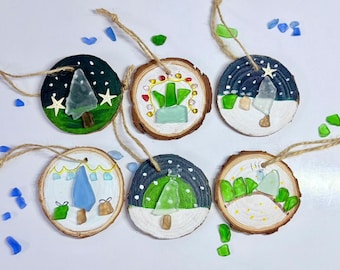 Sea Glass Christmas Tree Ornaments - Unique Holiday Decor & Gift, Set of 6