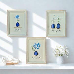 Sea Glass Flower Wall Art | Handmade Blue Floral Decor & Lover Gift with Personalized Quote