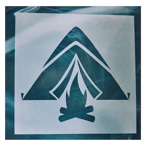 Camping Stencil, Reusable Tent Stencil, Campfire Stencil