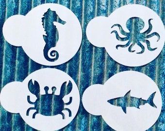 Ocean Life Cookie Stencil Bundle, Reusable Ocean Life Stencils