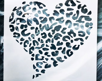 Reusable Leopard Print Heart Stencil, Reusable Valentine Stencil, Love Stencil