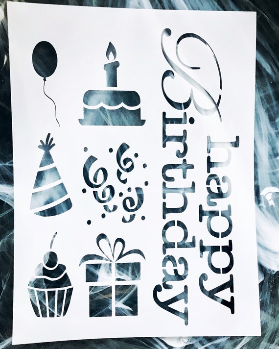 Happy Birthday Stencil Sheet Reusable Happy Birthday Stencil Etsy