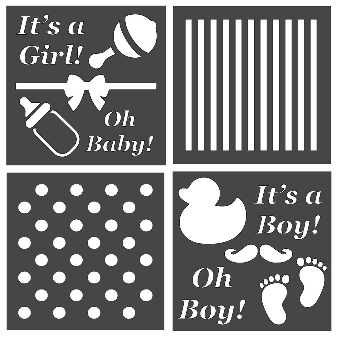 Baby Shower Cookie Stencil Set, 4 Pack Baby Shower Stencils, Reusable