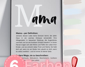 Mama Definition Poster – Druckbare Wandkunst als PDF – Sofortiger Download – 6 Farbvarianten – Geschenk, Muttertag, Geburtstag