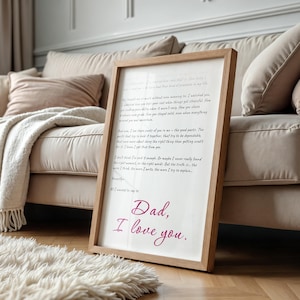 Papá, te amo: Arte mural imprimible para el Día del Padre, carta emotiva para papá, póster tipográfico sentimental, regalo de descarga digital para él.