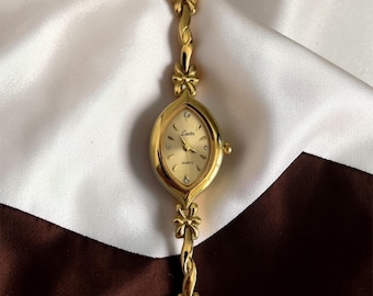 Gold Floral Bracelet - Tarnish Free Stainless Steel Jewelry - Flower Charm Bracelet for Her - Dainty Botanical Bridesmaid Gift - Gold Cuff