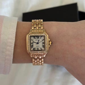 Gold Stainless Steel Women’s Watch – Luxury Square Quartz Bracelet Watch – Elegant Business Wristwatch – Minimalist Ladies Gift image 1