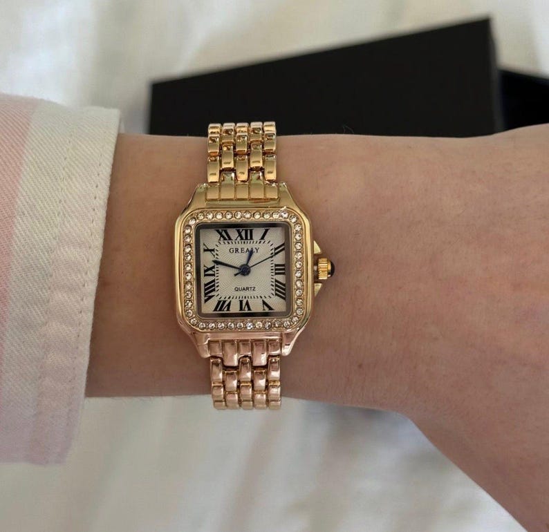 Gold Stainless Steel Women’s Watch – Luxury Square Quartz Bracelet Watch – Elegant Business Wristwatch – Minimalist Ladies Gift image 1