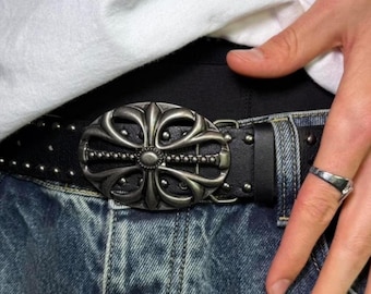 Gothic Cross & Heart Wide Leather Belt, Unisex Punk Rivet Waistband,Y2K Grunge Luxury Studded Belt,Alt Fashion Accessories for Men and Women