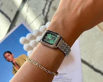 Luxury Square Watch for Women, Stainless Steel Silver Wristwatch, Minimalist Student Fashion Watch, Elegant Gift for Her, Waterproof Quartz