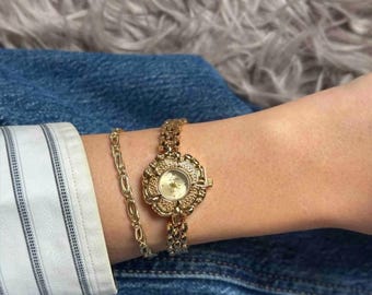 French Retro Camellia Gold Watch for Women, Elegant Vintage Floral Wristwatch, Dainty Waterproof Quartz Watch, Personalized Gift for Her