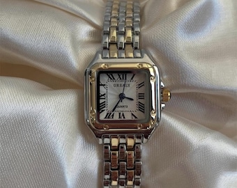 Classic Square Gold Watch for Women – Elegant Quartz Bracelet Watch – Timeless Gift