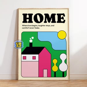 Home, House Illustration, Cozy Home Print, Retro Wall Art, Pop Art Poster, Home Office, Living Room, Printable Wall Art, Digital Download