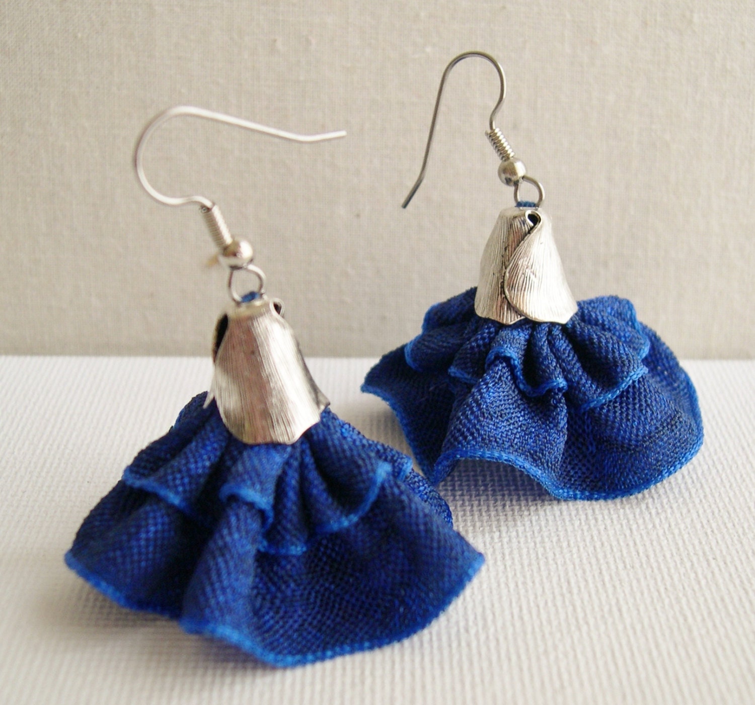 Cobalt Blue Dangle Earrings Dark Blue Fluffy Earrings Etsy
