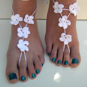 Crochet Barefoot Sandals, Hawaiian flower Barefoot sandles, Beach Wedding, Bridesmaid barefoot sandals, Anklet jewelry, nude shoes image 3
