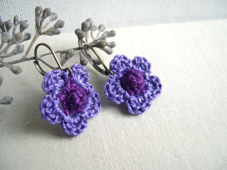 Blue and Yellow Primrose Earrings Crochet Flower earrings Whimsy Fashion Unique Mother's day gift Cute Flower Earrings image 2