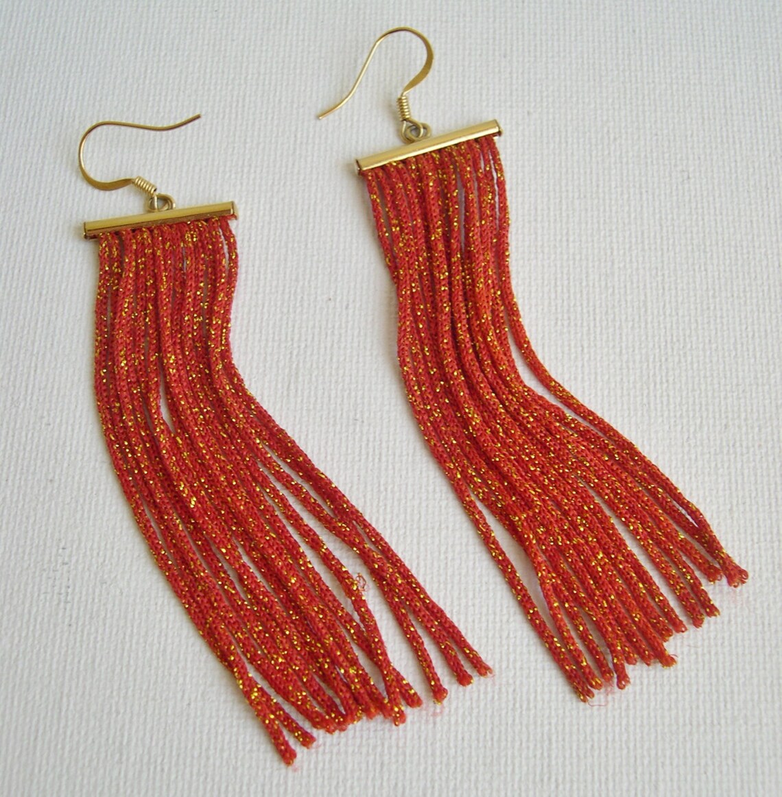 Long Fringe Earrings Orange Fringe Earrings Long Dangle Etsy