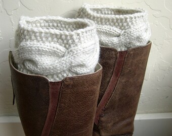 Cream Boot cuffs - Beige Leg Warmers - Cable knit boot toppers - Winter Fashion - Winter Accessory - Made in America - teenager gift idea