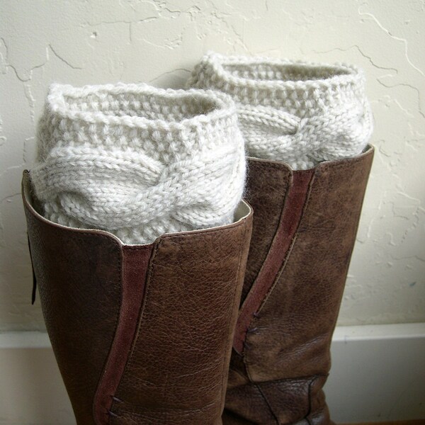 Cream Boot cuffs - Beige Leg Warmers - Cable knit boot toppers - Winter Fashion - Winter Accessory - Made in America - teenager gift idea